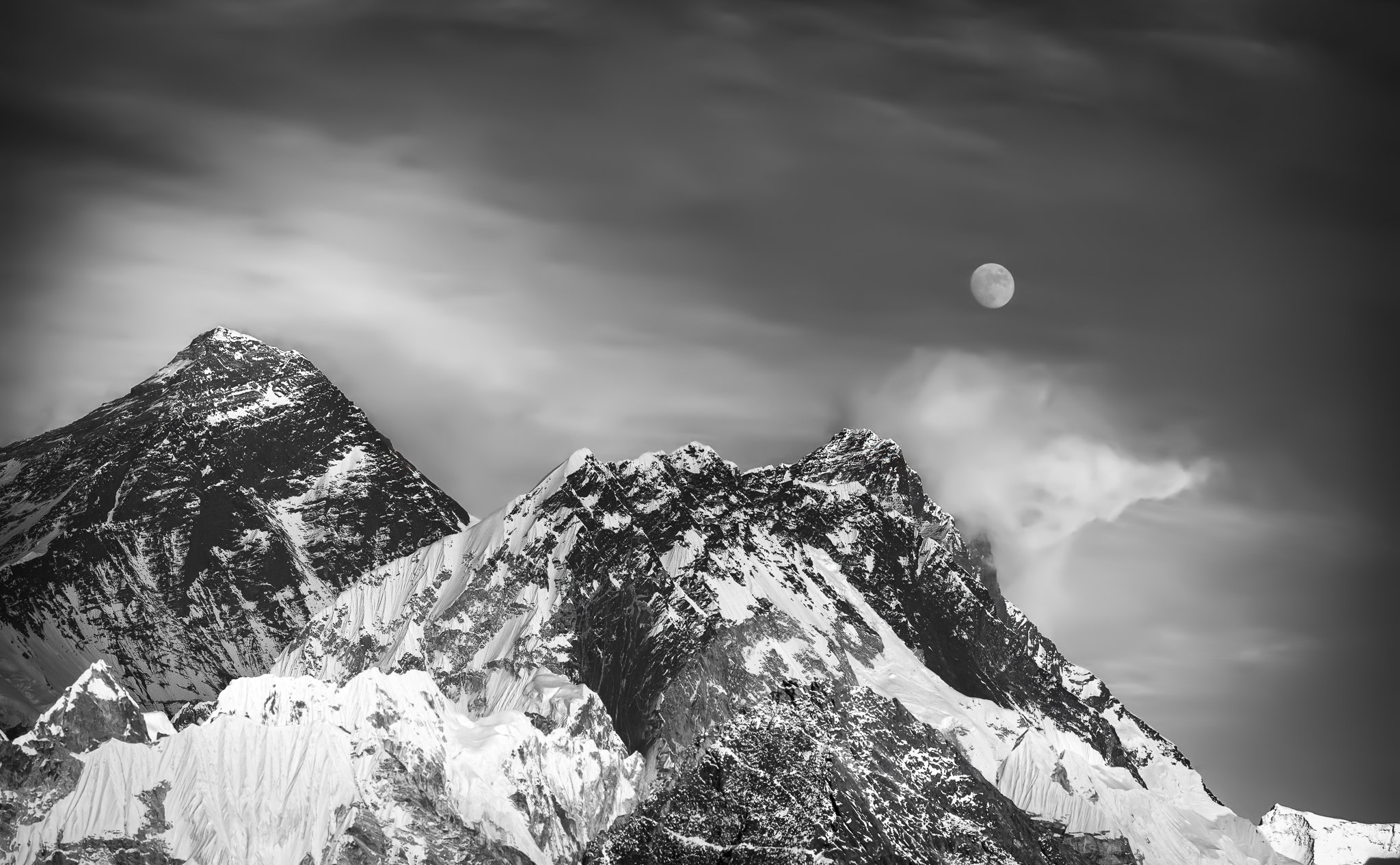 Moonrise over Everest & Lhotse, Everest/Khumbu Region, Nepal