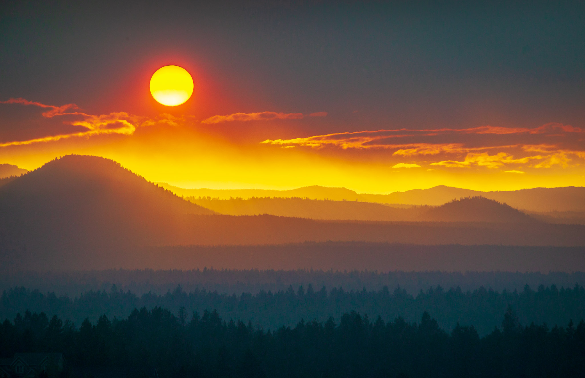 Sunset from Awbrey Butte, during Black Crater fire, Bend, Oregon