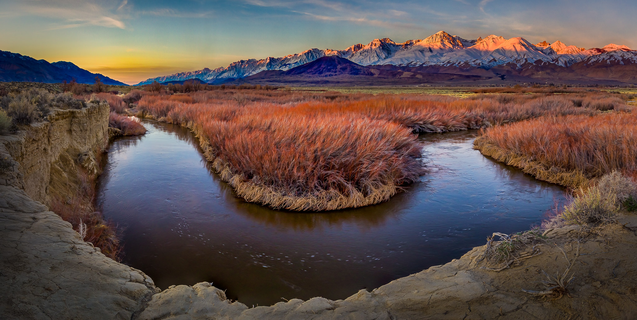 Dawn on Owens River and Sierra, California