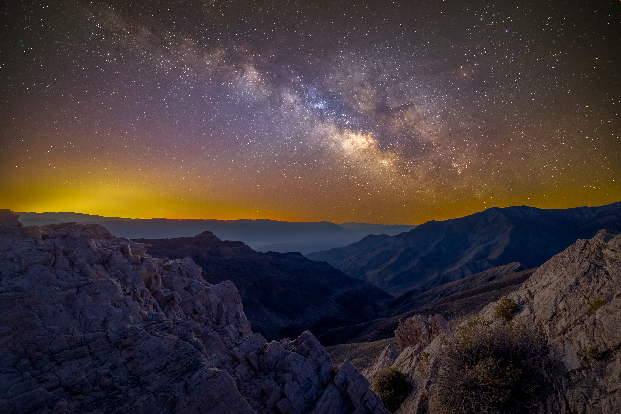 Death Valley's Aguereberry Point Milky Way & glow from Las Vegas & pre-dawn