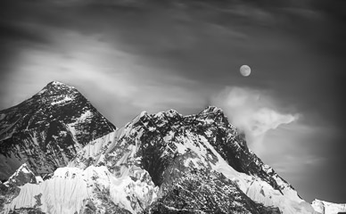 Moonrise over Everest & Lhotse, Everest/Khumbu Region, Nepal