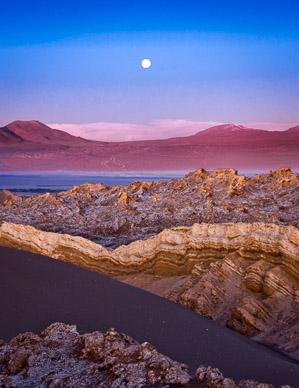 Full moonrise over Andes from Valle de Luna, Chile