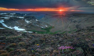 Steens Mountain's Little Blitzen Gorge stormy sunset, Oregon