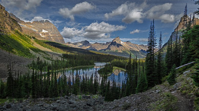 Looking down at Mary Lake from West Opabin Trail