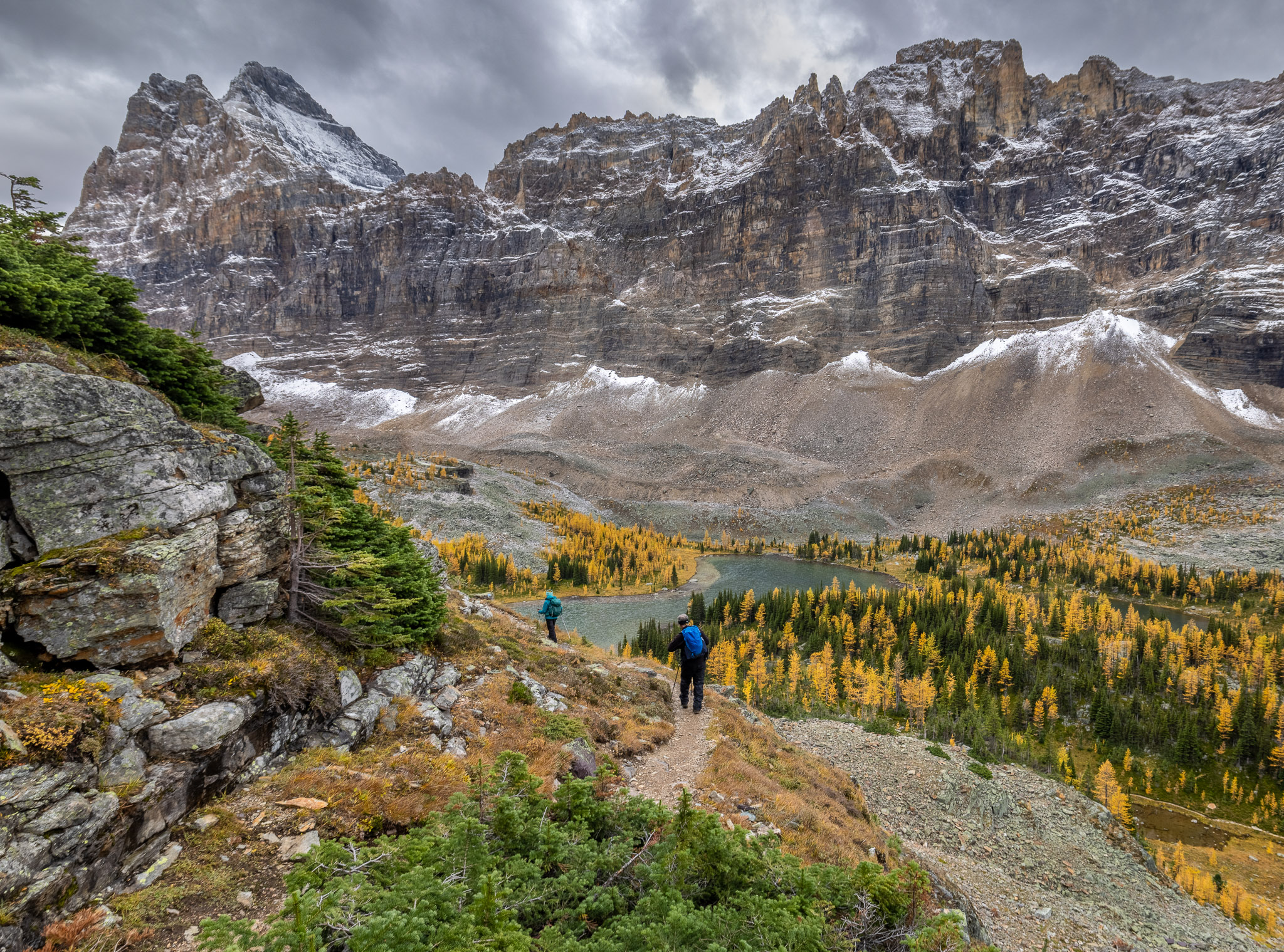 Descending to Hungabee Lake, Opabin Plateau