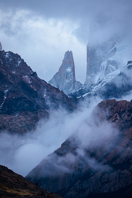 Stormy Aguja Poincenot on shoulder of Fitz Roy