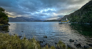 Our boat moored in Fiordo de las Montañas