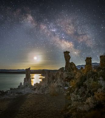 Mono Lake moonrise under Milky Way