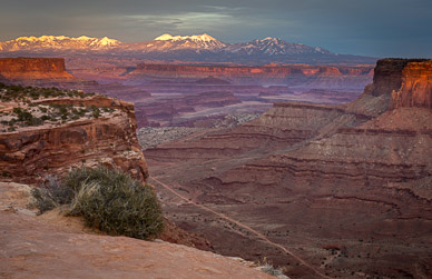 Colorado River Canyon, Shafer Trail & La Sal Mountains from Canyonlands' Island in the Sky