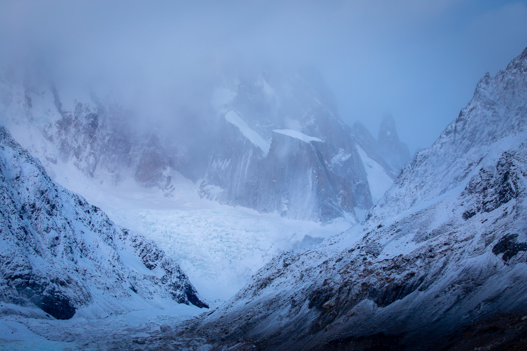 Only base of Cerro Torre visible