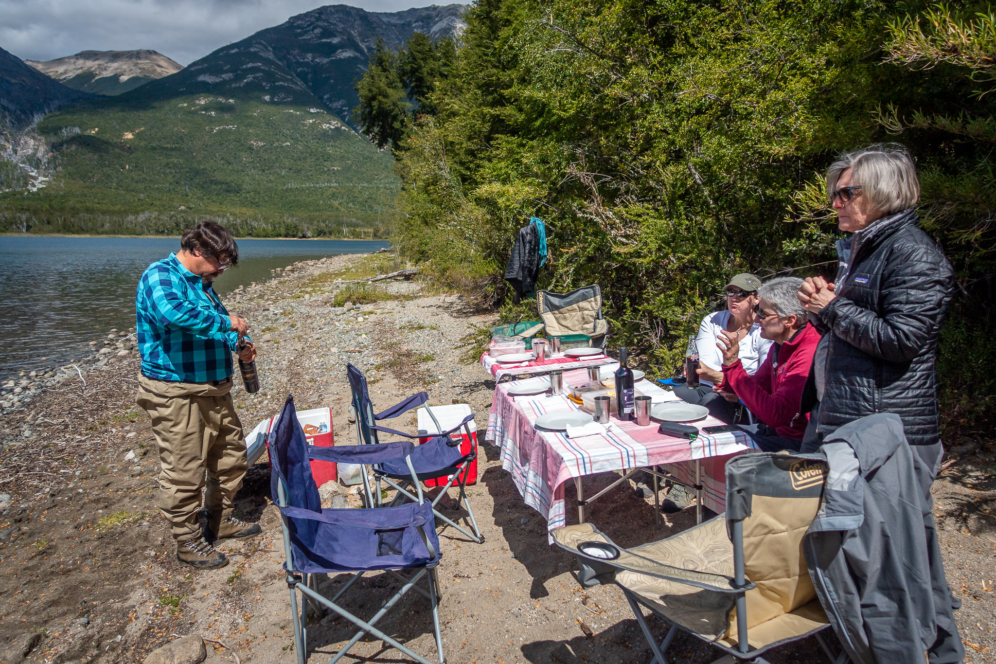 Steak picnic on shore of Lake Masco