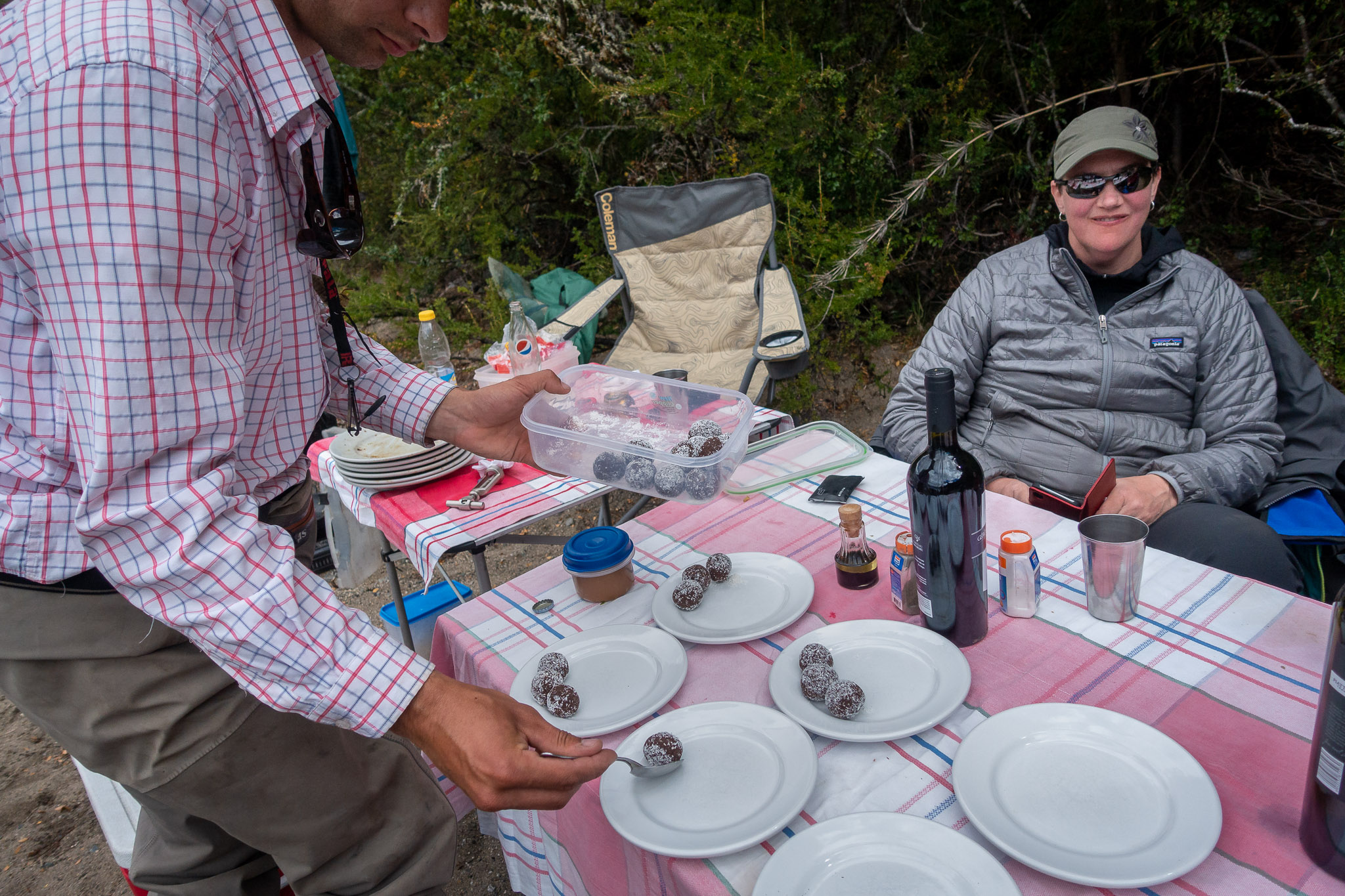 Steak picnic on shore of Lake Masco