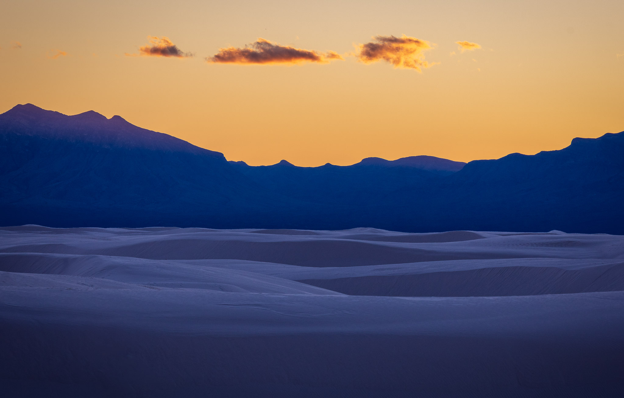 White Sands sunset behind Organ Mountains