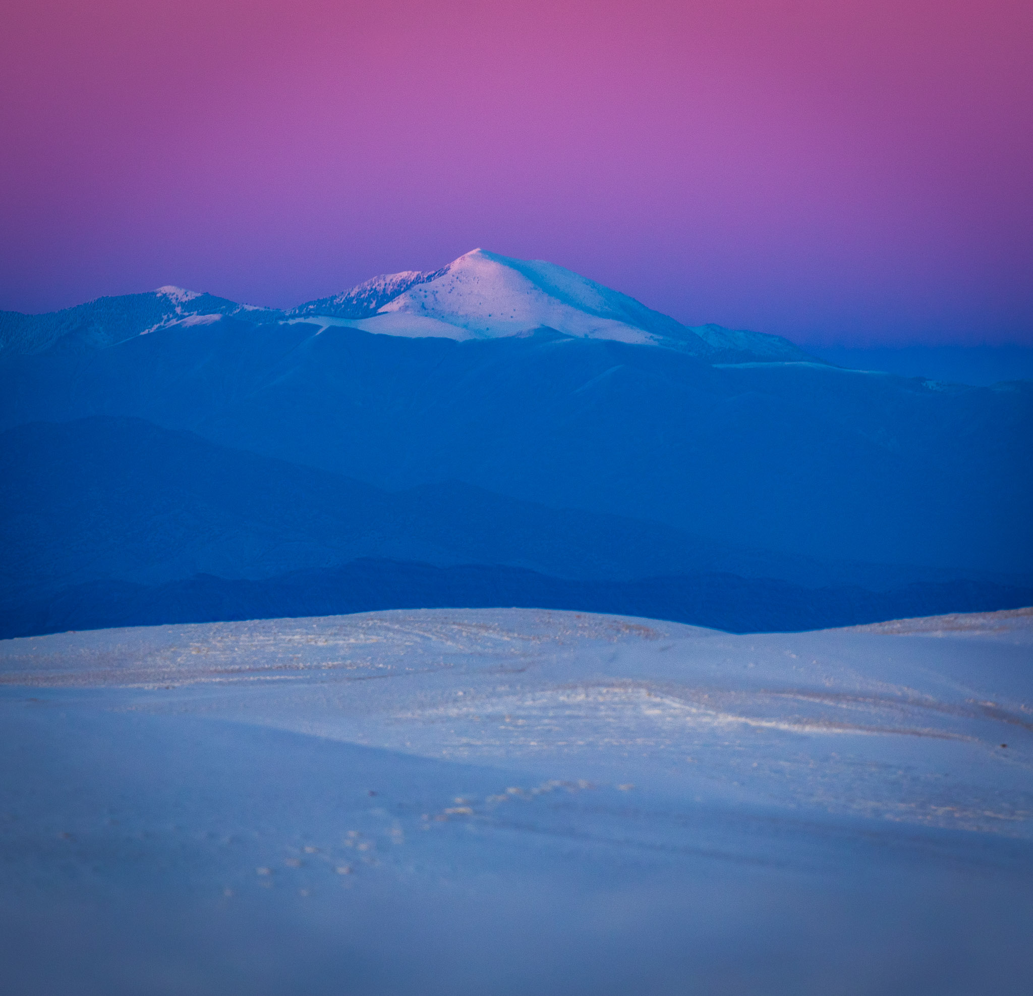 Alpine glow on Cathey Peak from White Sands