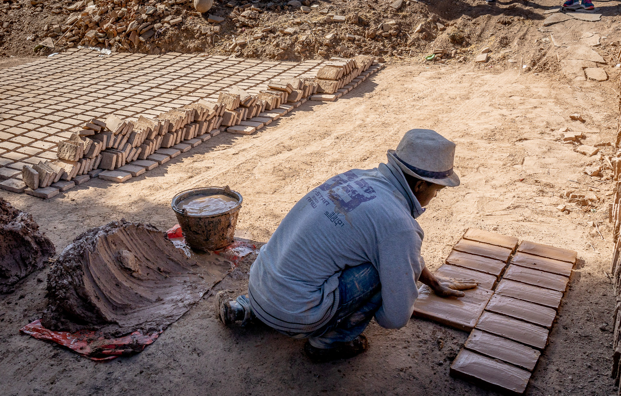 Making mud bricks