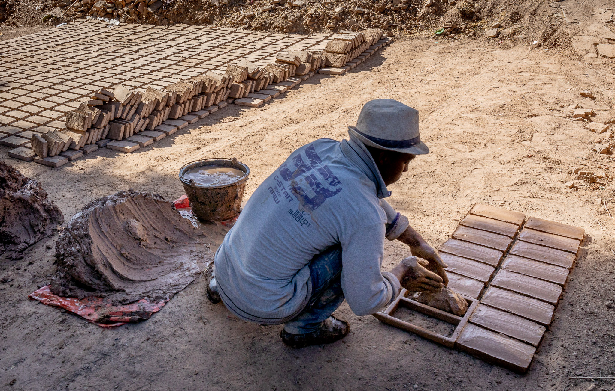 Making mud bricks