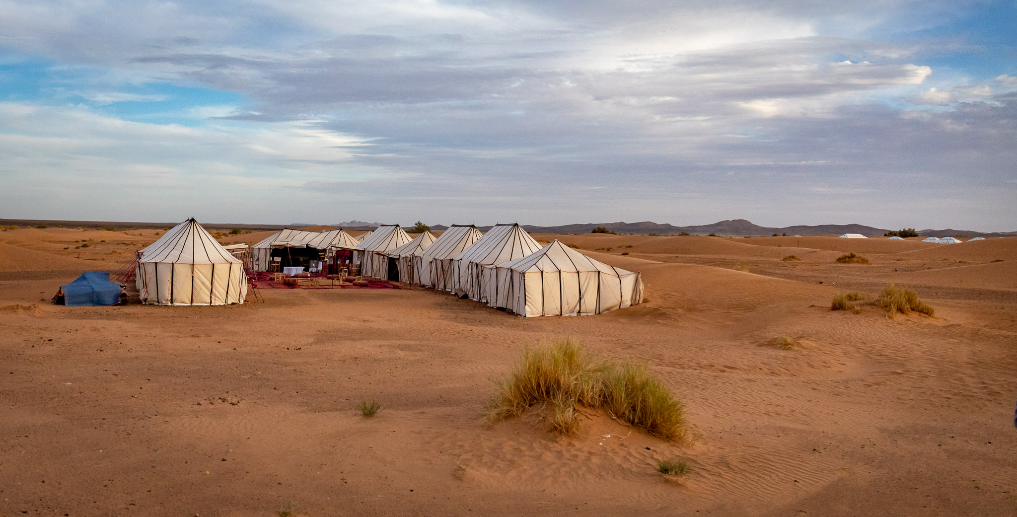 A tent encampment at Erg Chebbi dunes