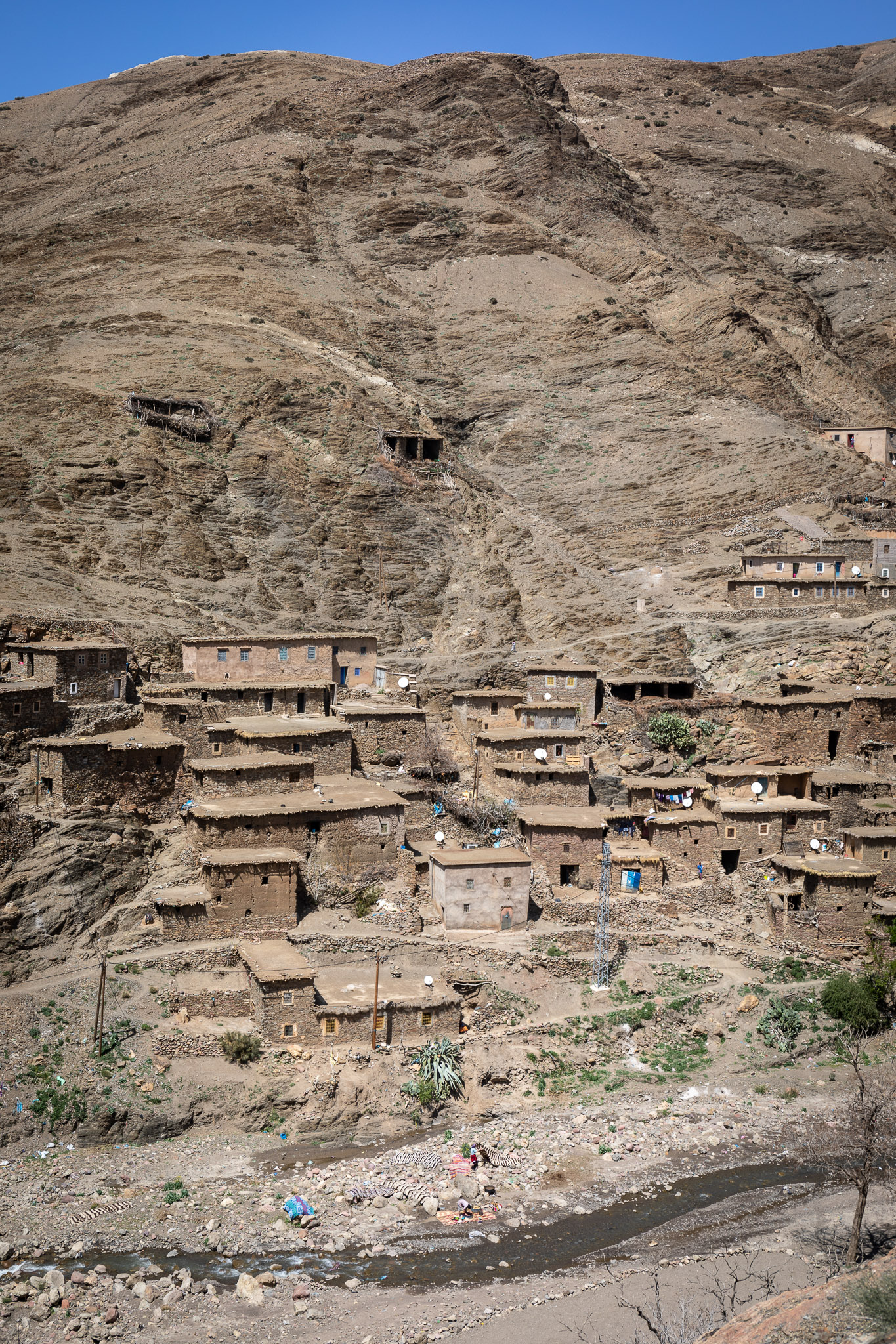 Mountainous settlement in High Atlas Mountains foothills