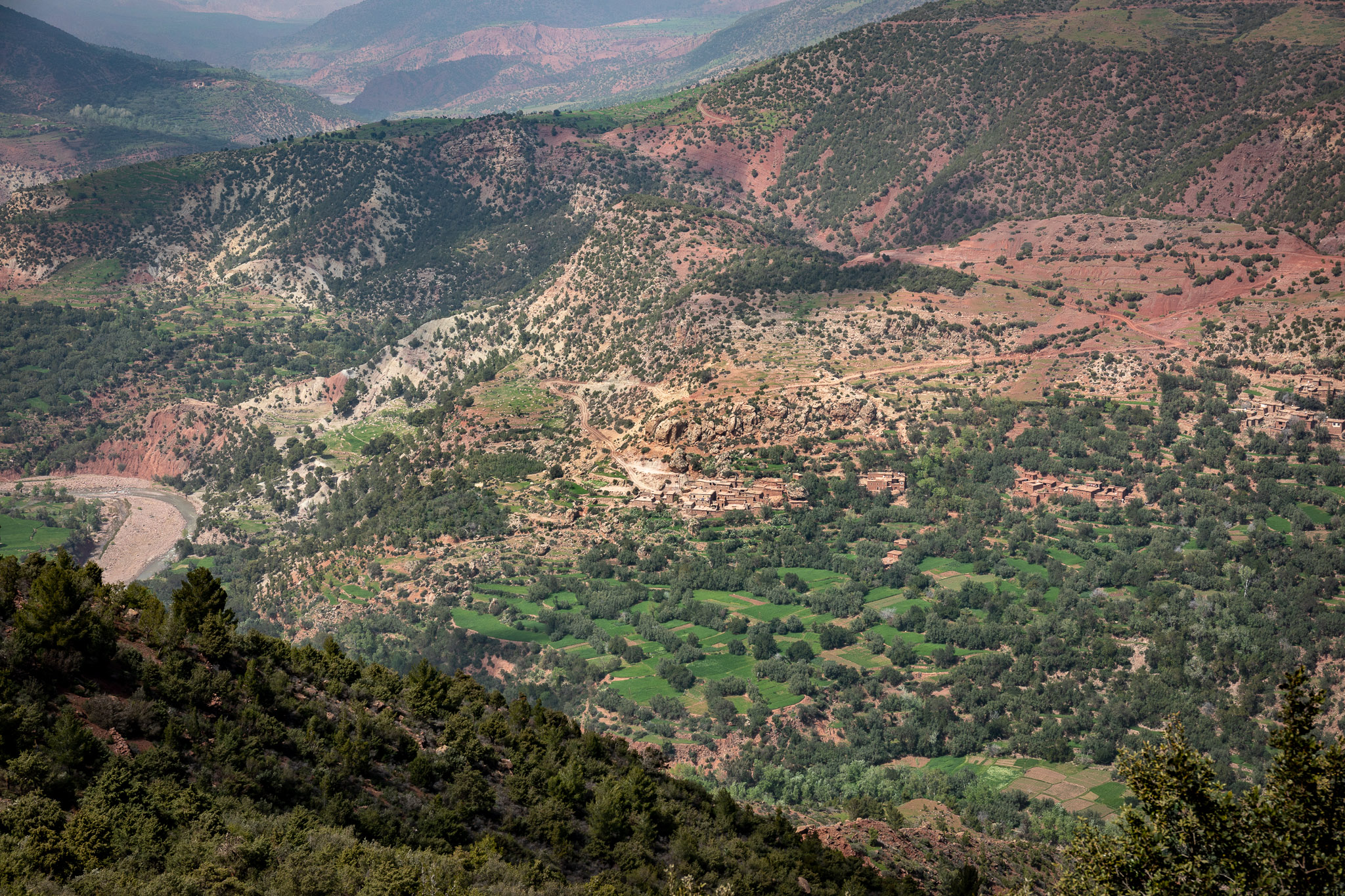 Mountainous settlement in High Atlas Mountains foothills