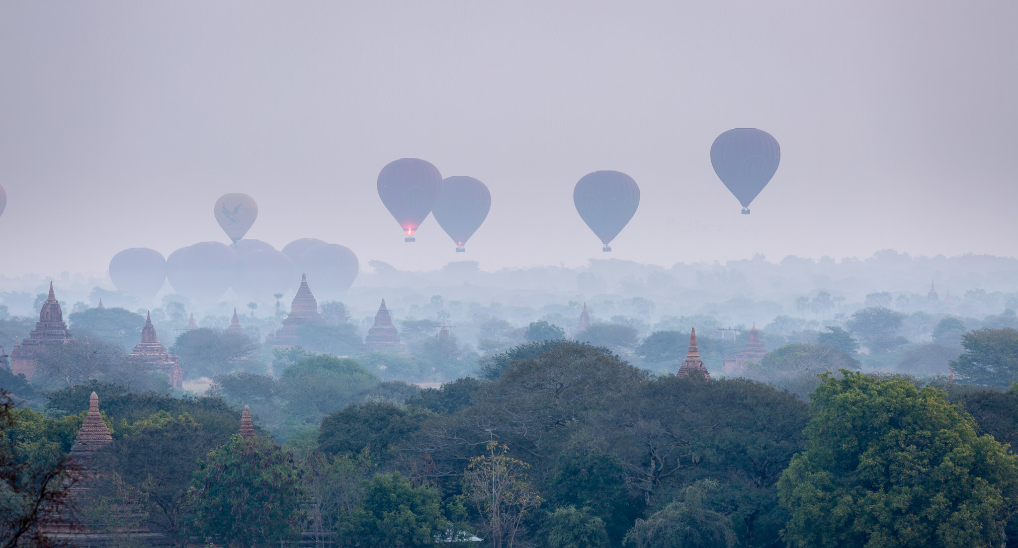 Sunrise hot air balloons over Bagan
