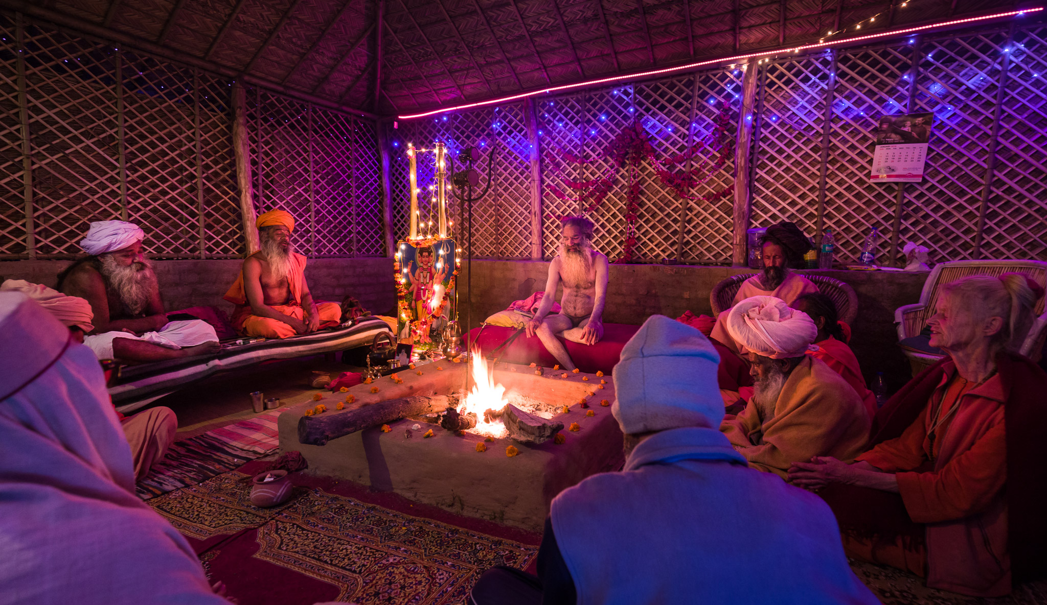 Sadhus in a permanent hut