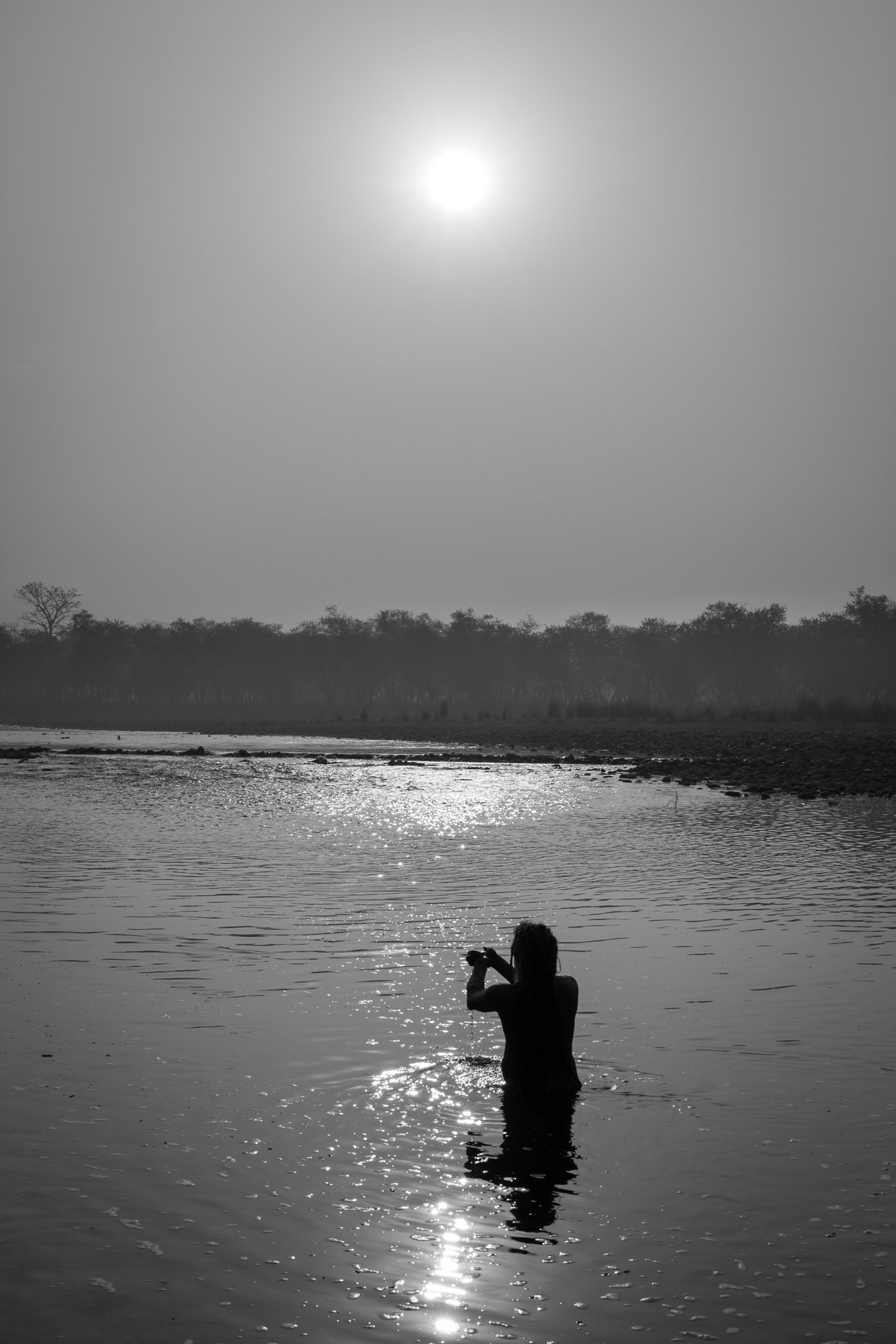 Yogi bathing in the Ganges