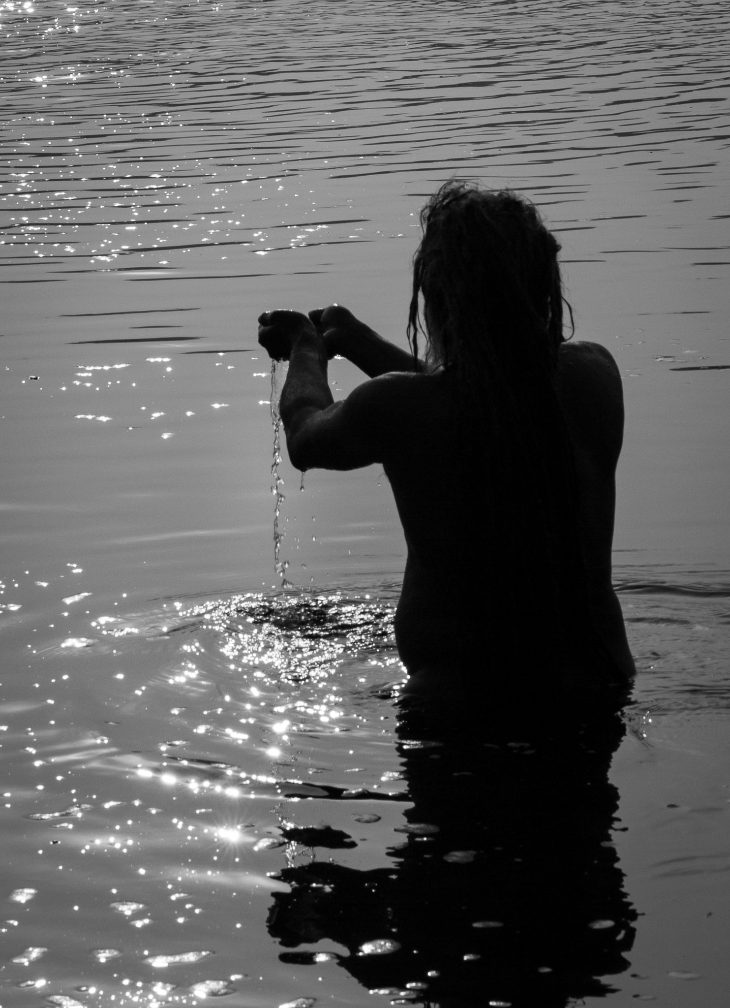 Yogi bathing in the Ganges