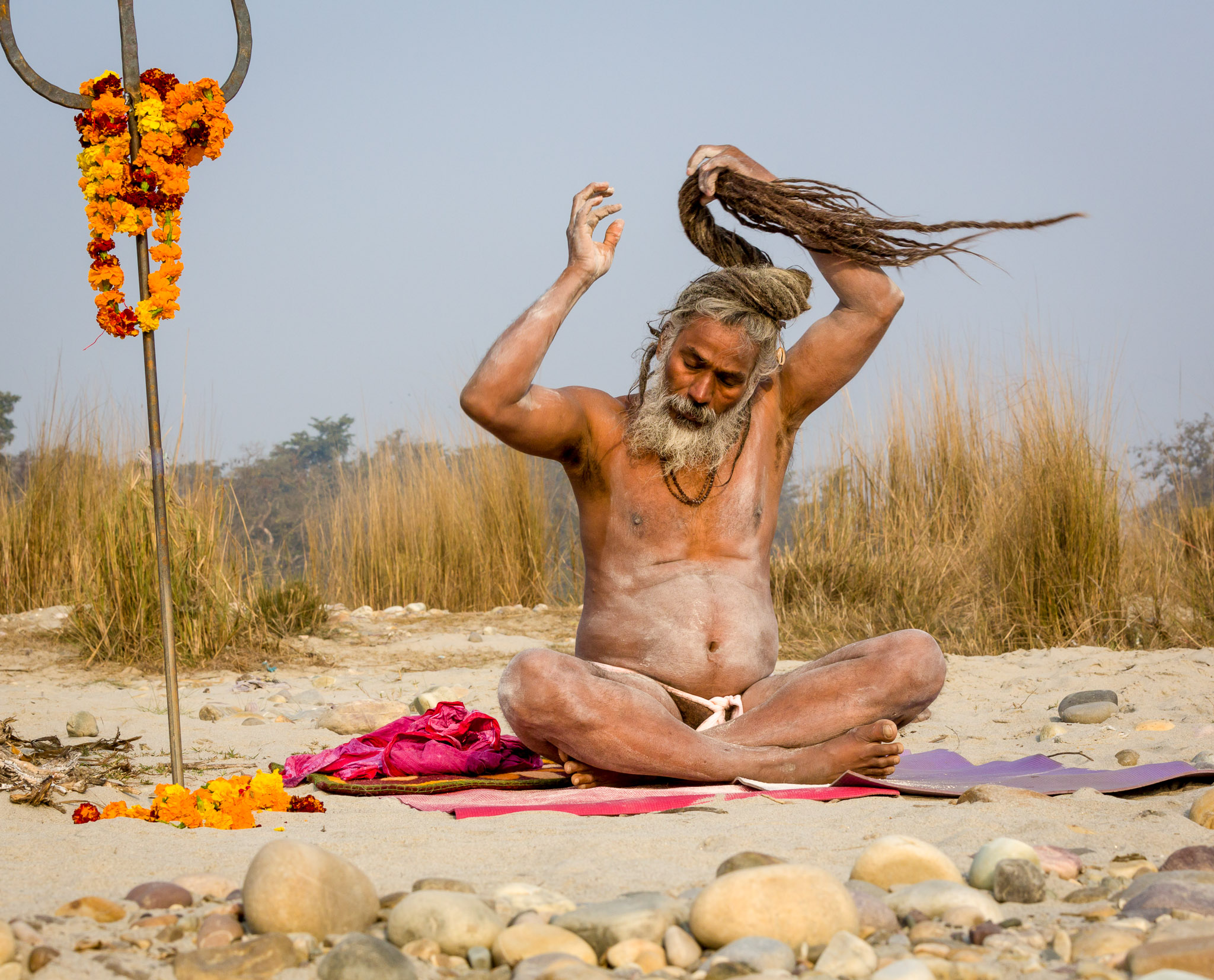 Yogi preparing for his morning practice