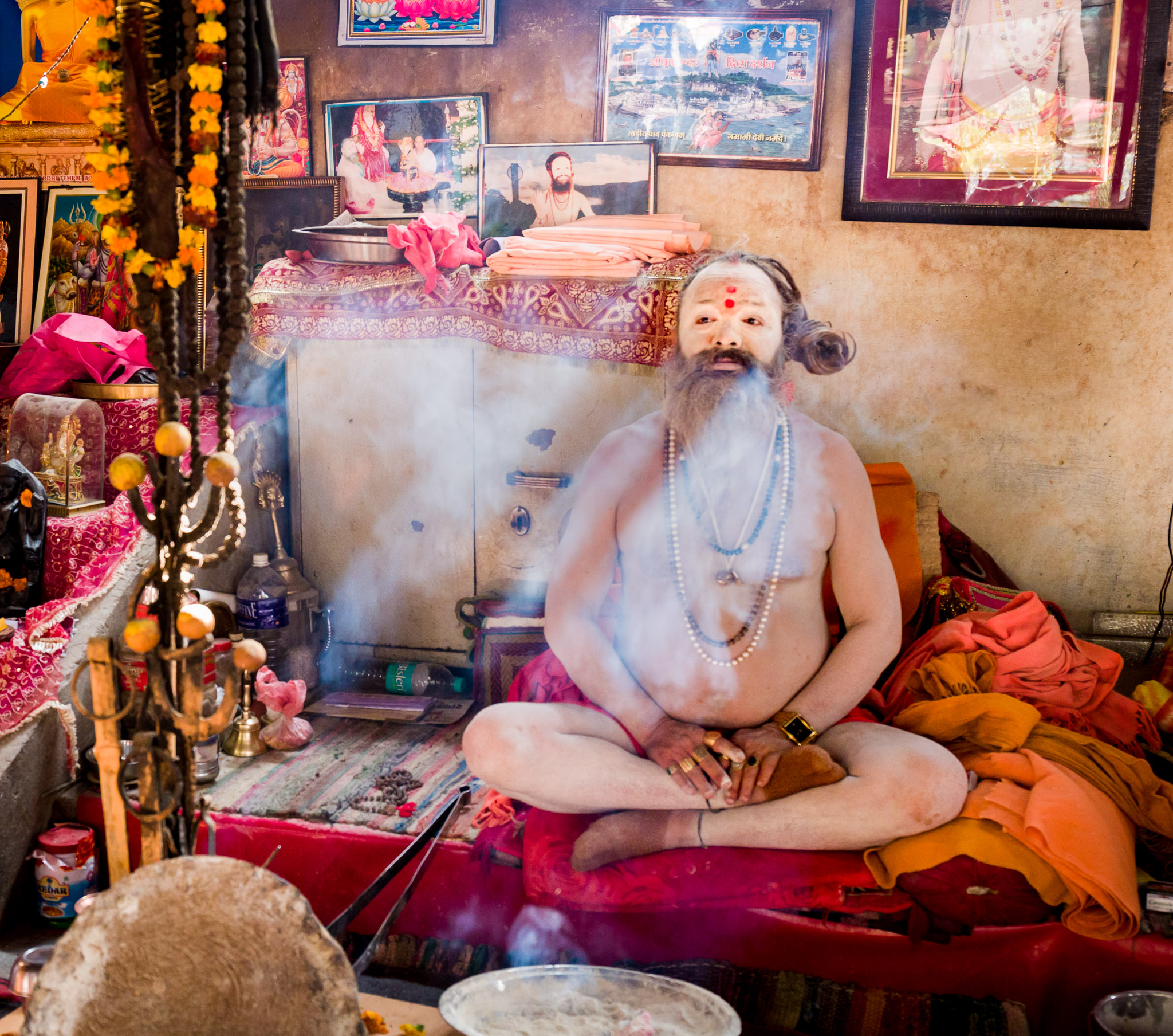 Sadhu in a permanent hut