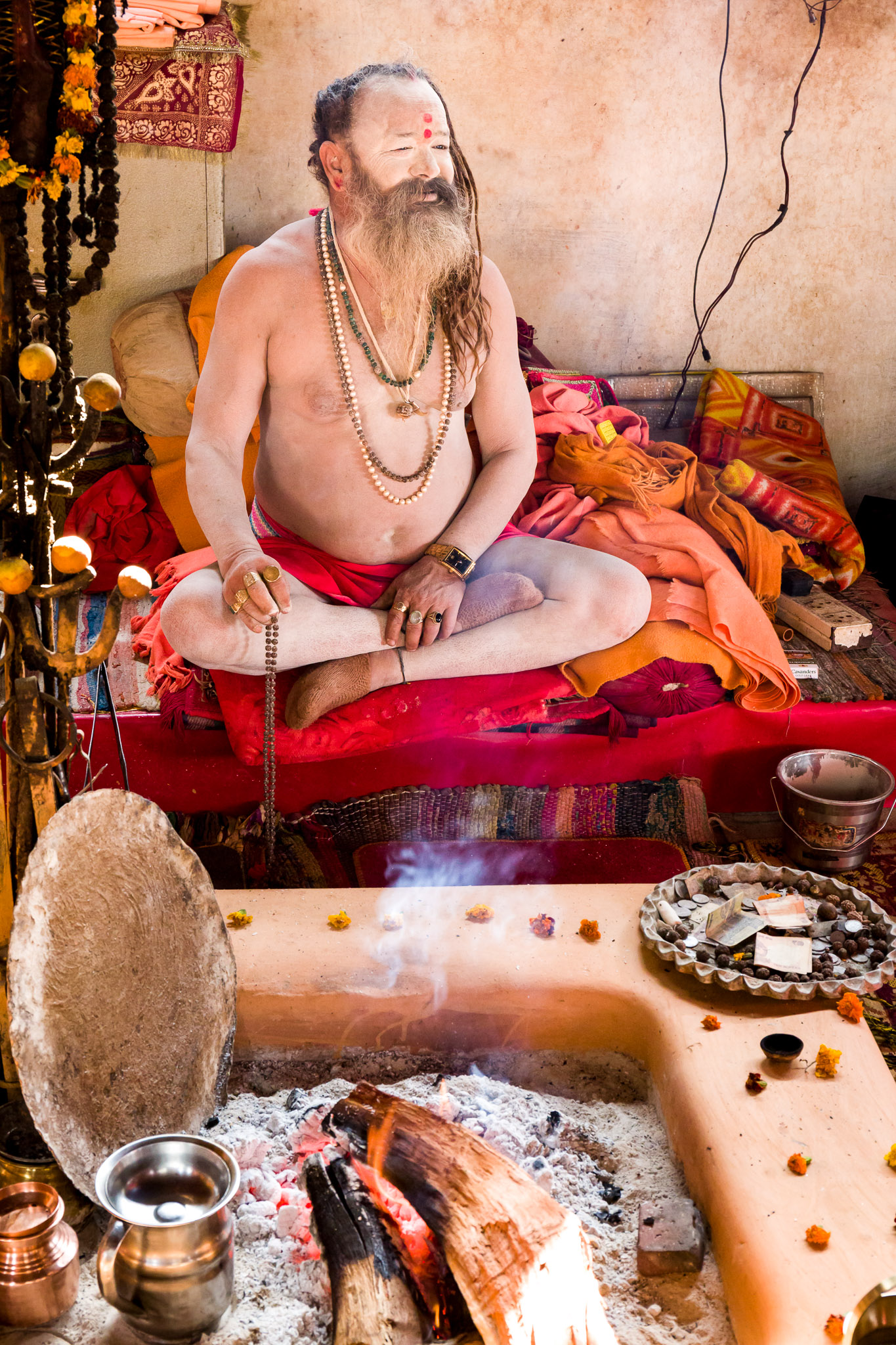 Sadhu in a permanent hut