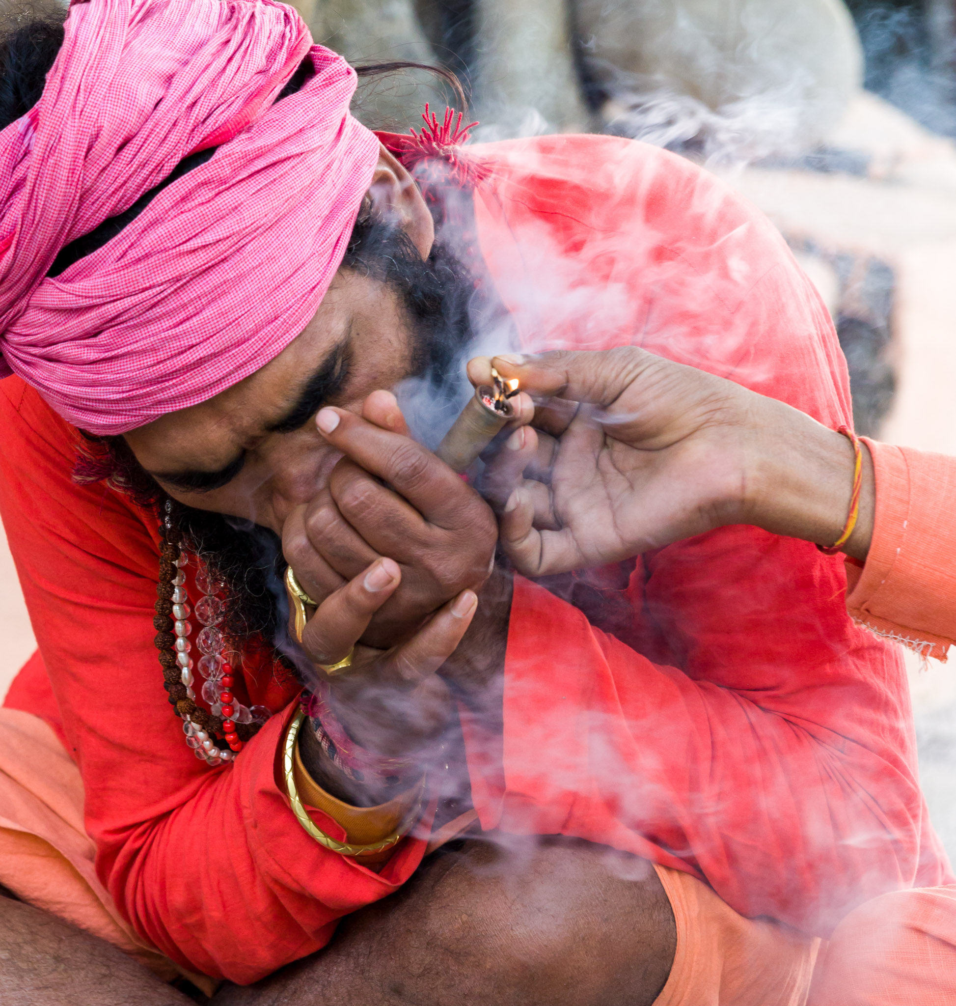 Sadhu smoking tobacco-hashish blend