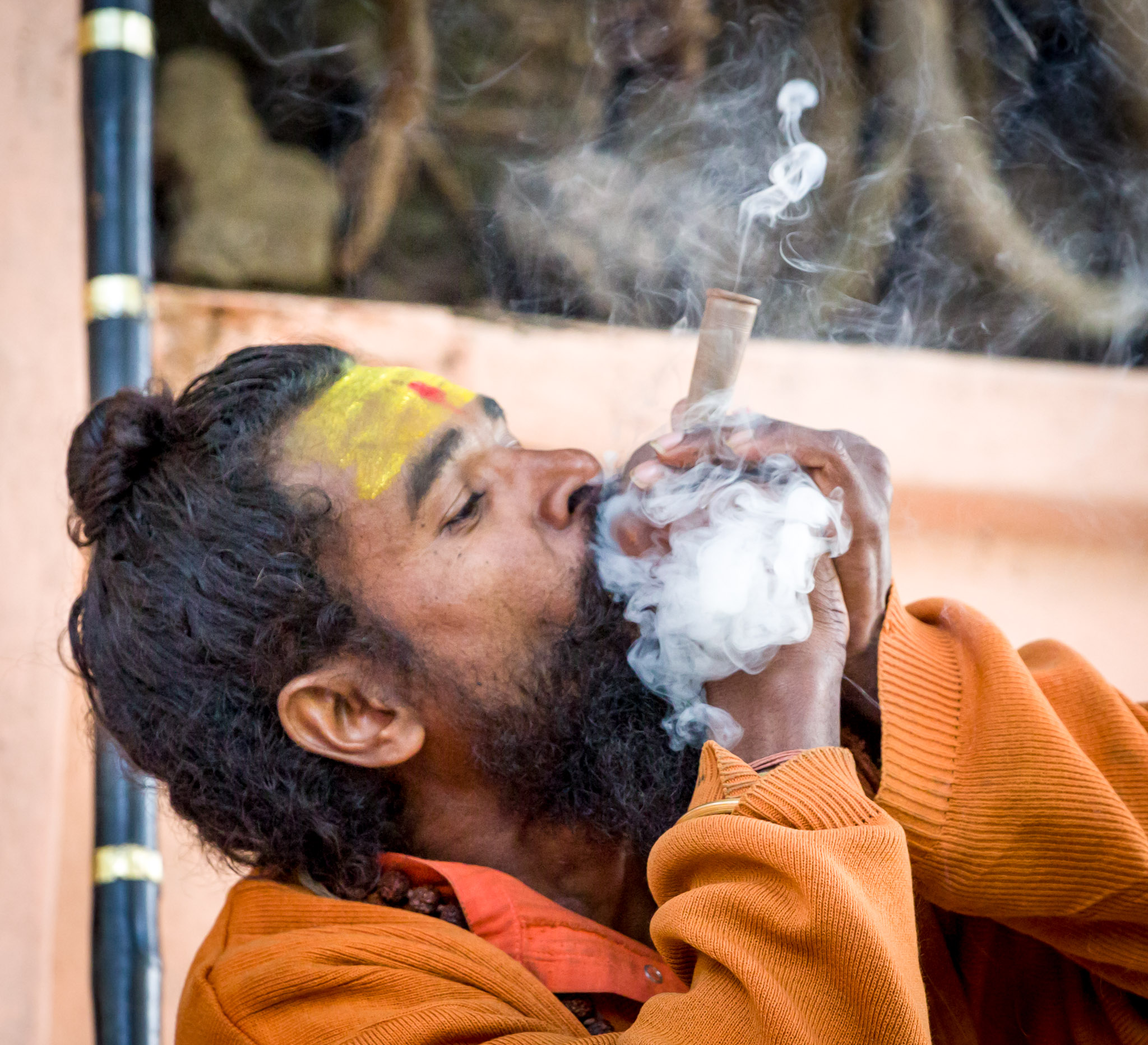 Sadhu smoking tobacco-hashish blend