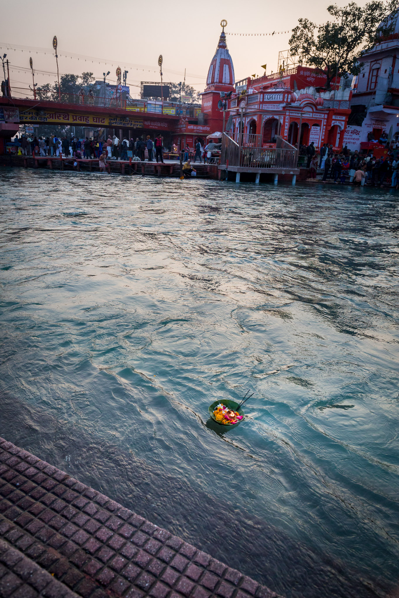 Floating a candle offering on the Ganges