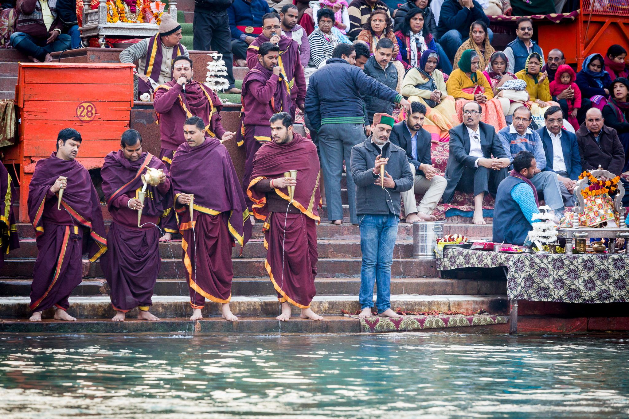 Evening Ganga Aarti ritual of worshipping the Ganges (Ganga)