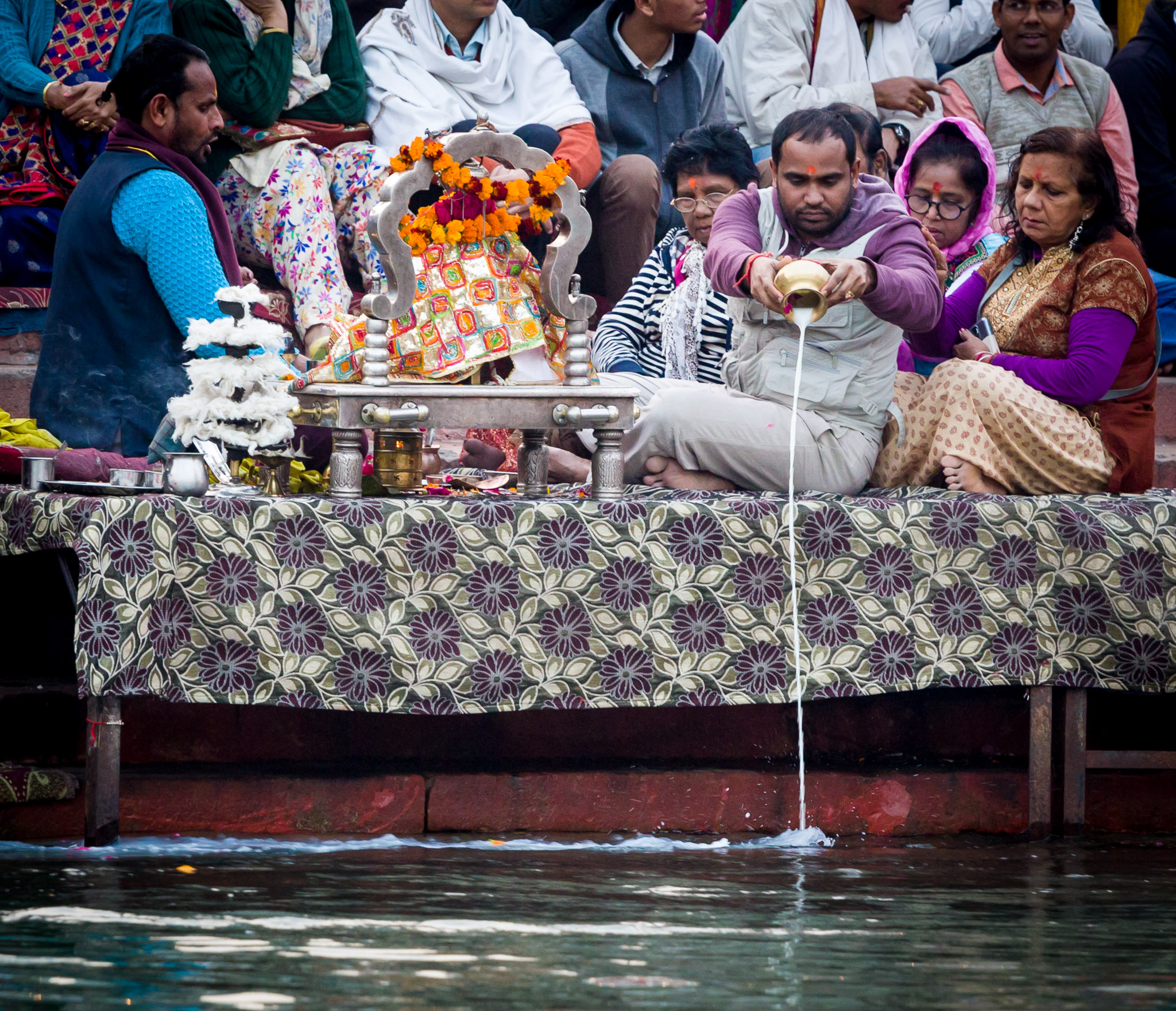 Evening Ganga Aarti ritual of worshipping the Ganges (Ganga)