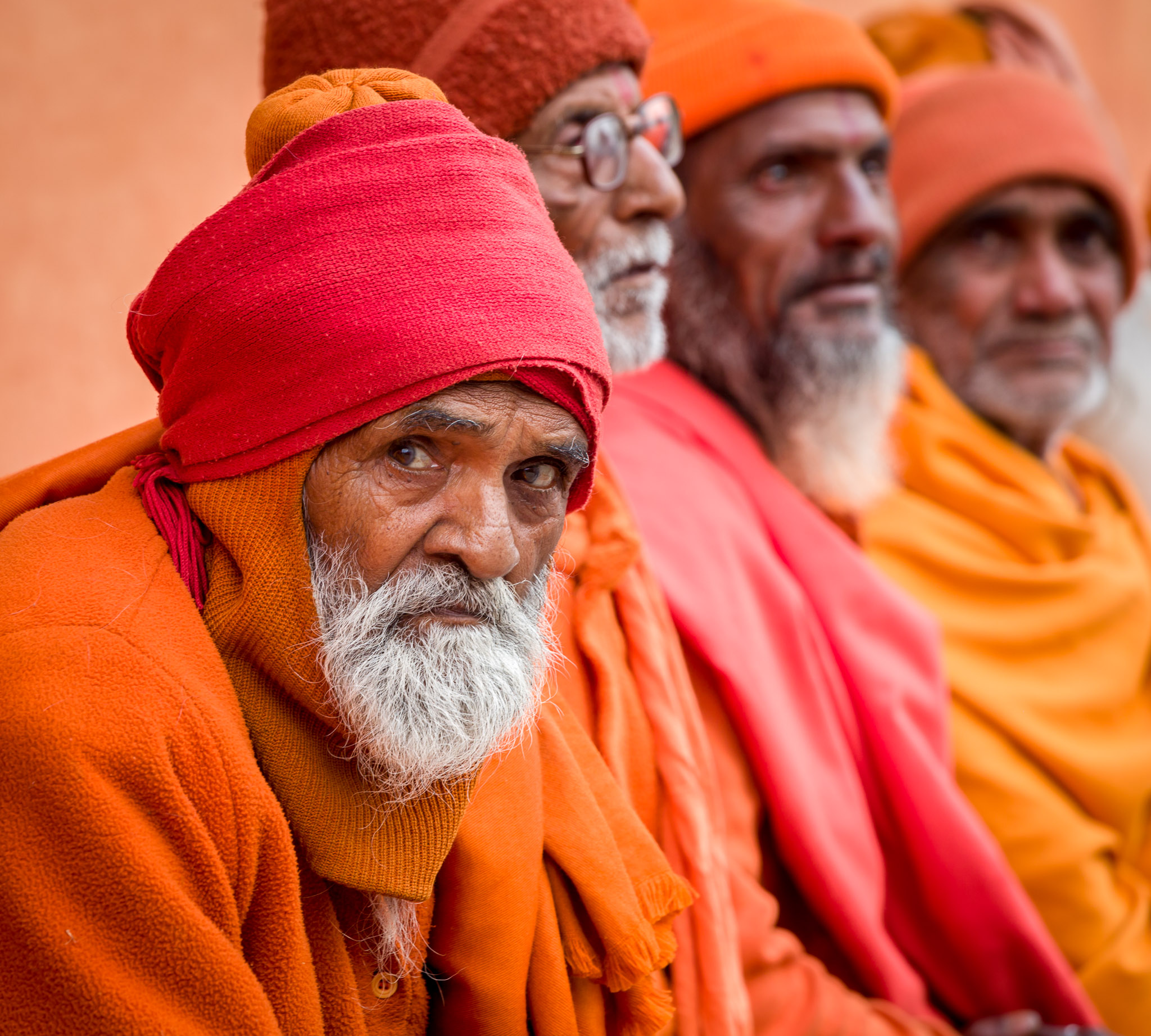 Sadhus waiting for evening meal