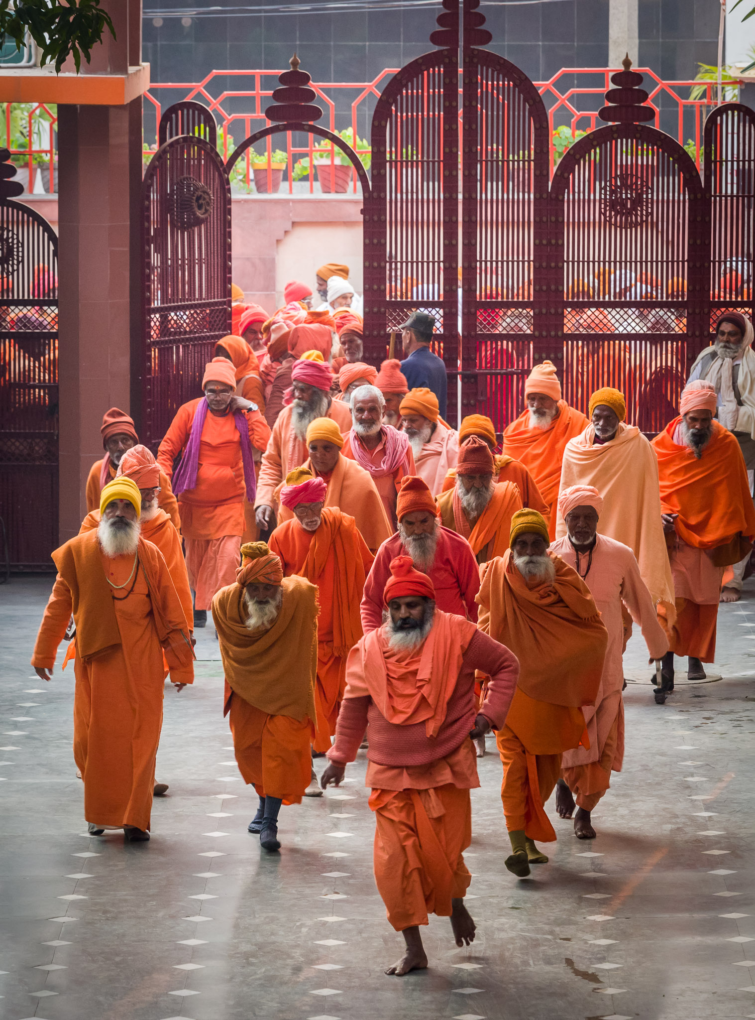 Sadhus arriving for their evening meal