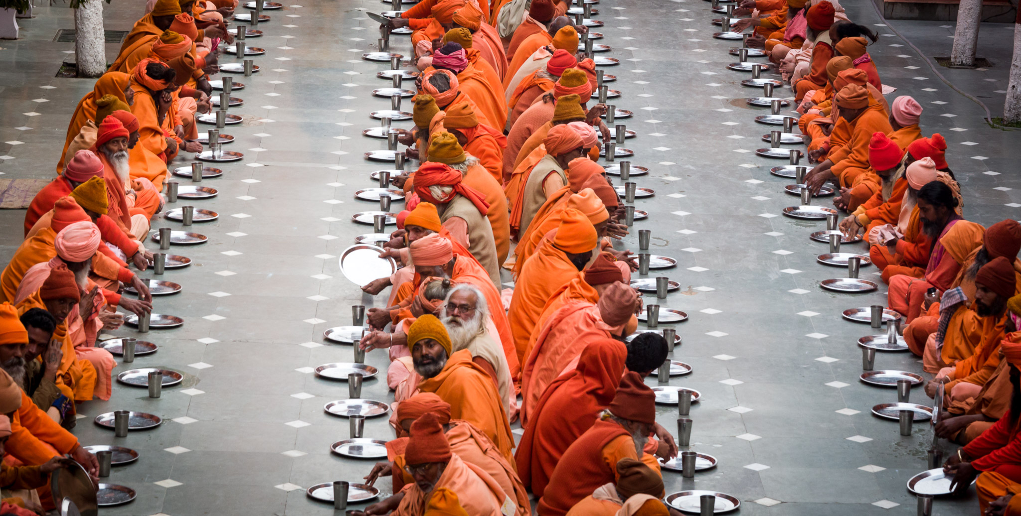 Sadhus served their evening meal