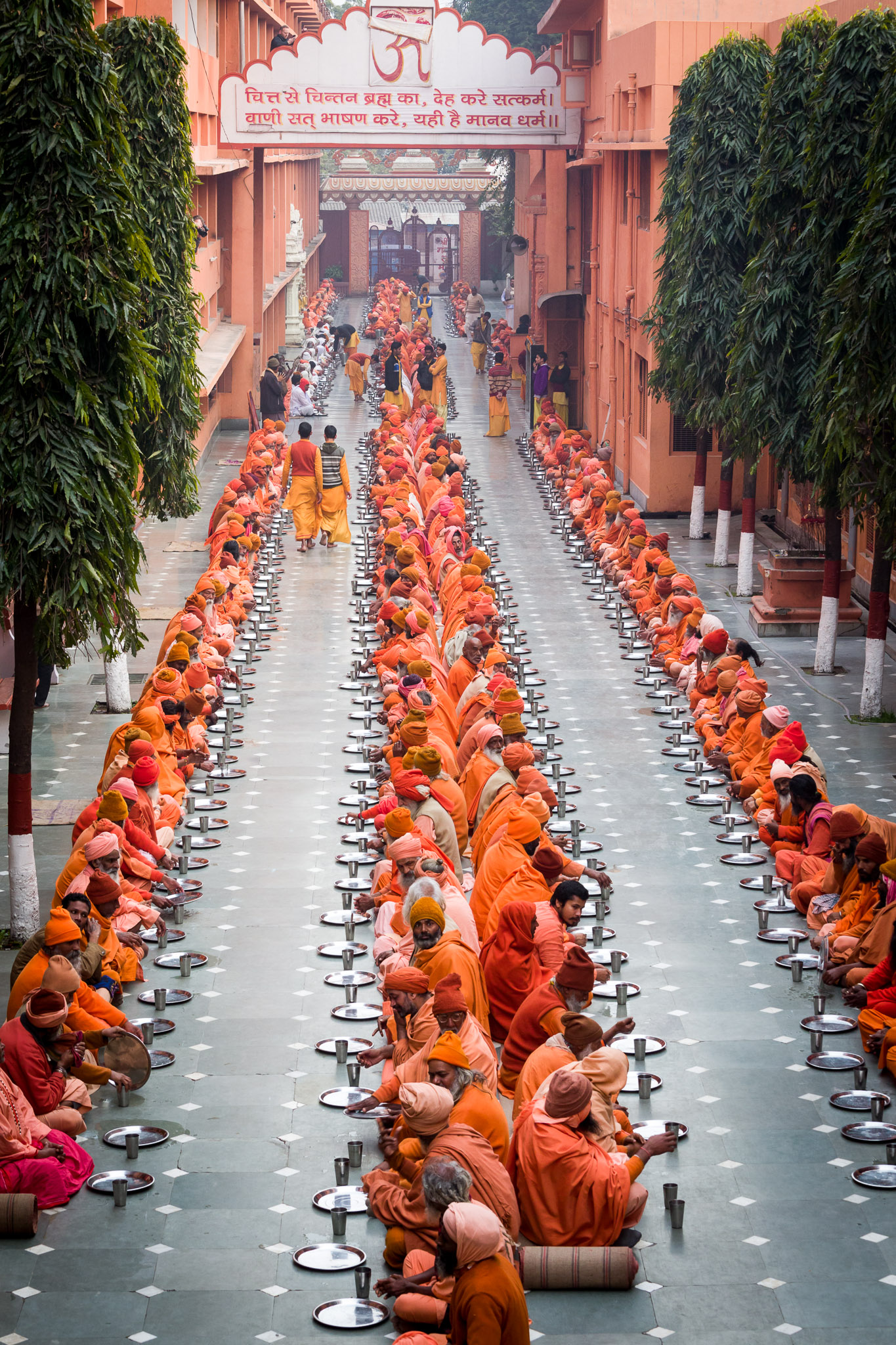 Sadhus served their evening meal