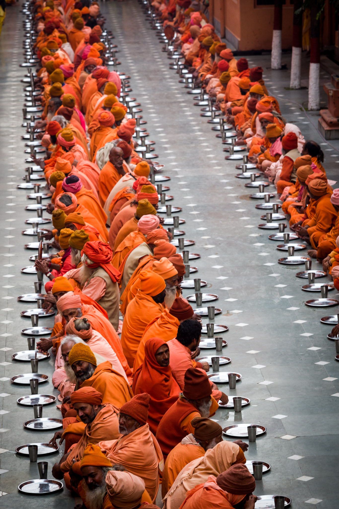 Sadhus served their evening meal