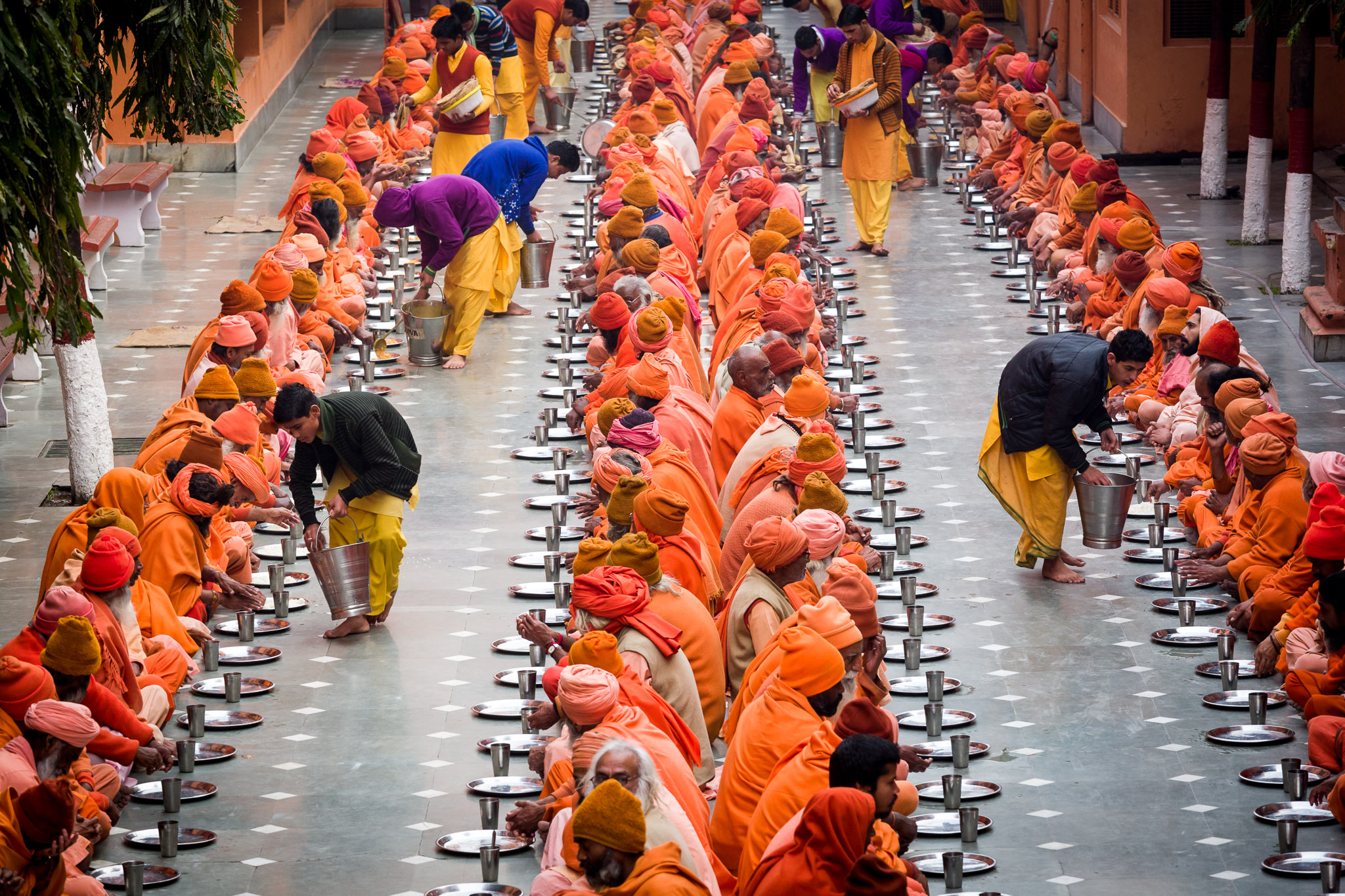 Sadhus served their evening meal