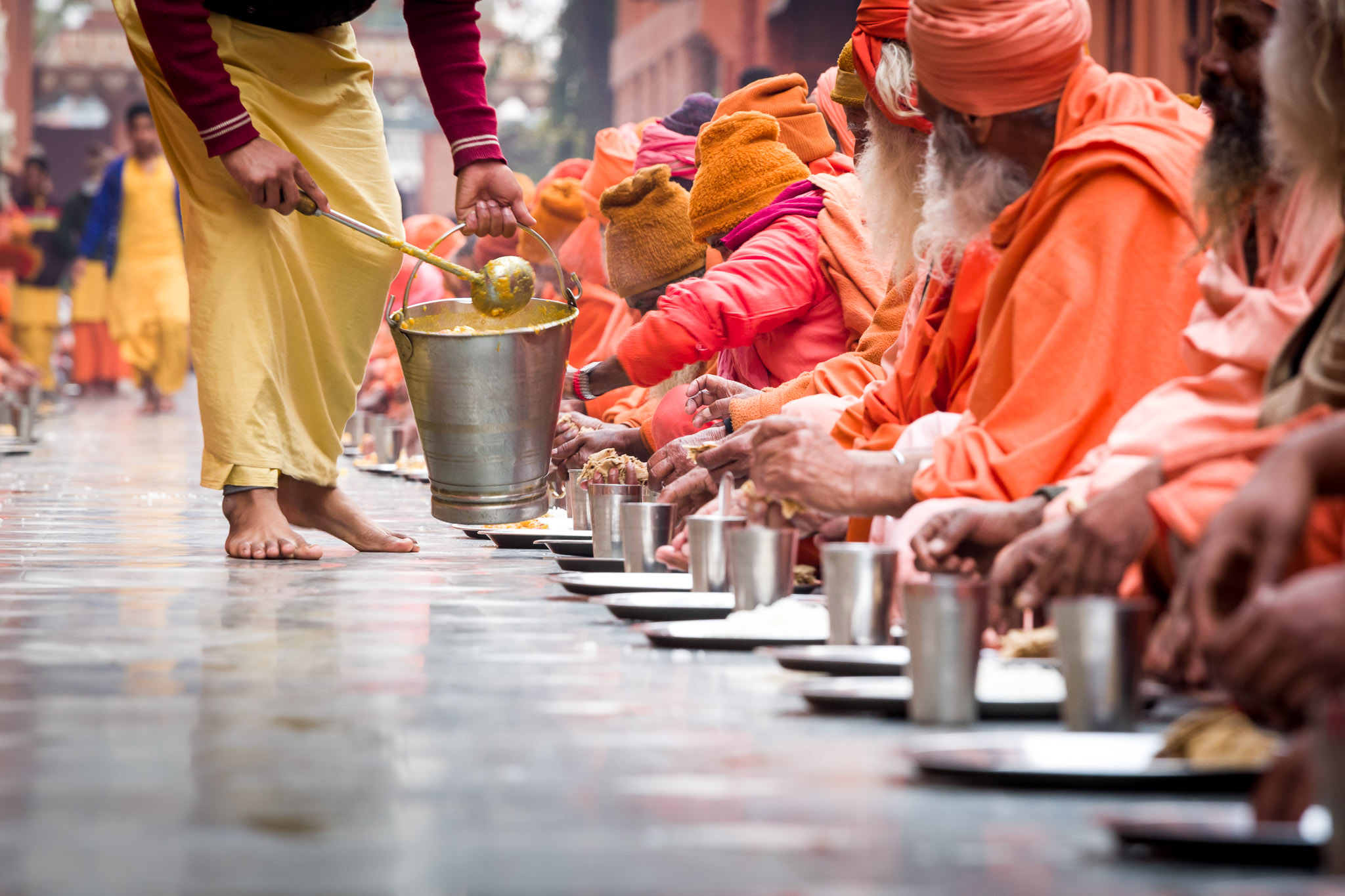 Sadhus served their evening meal