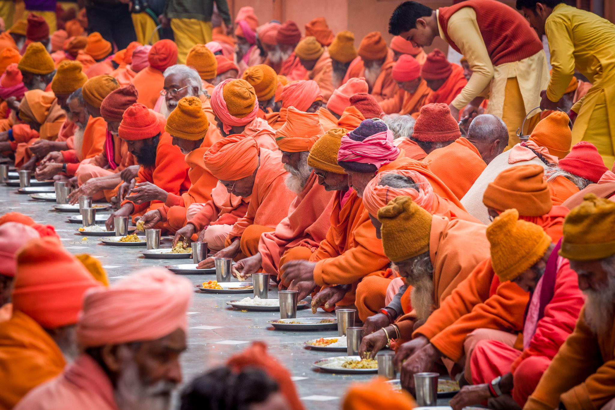 Sadhus served their evening meal