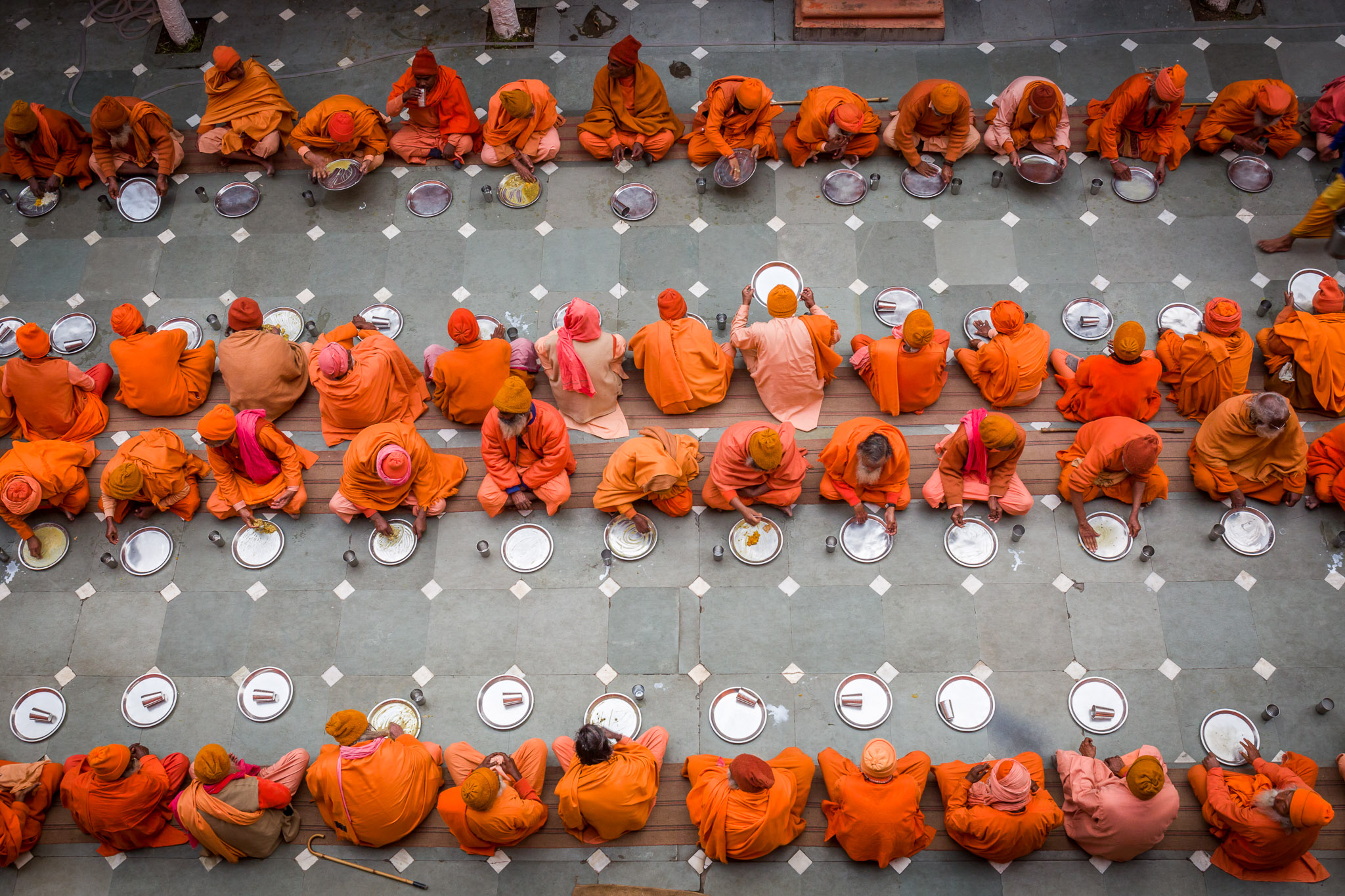 Sadhus served their evening meal