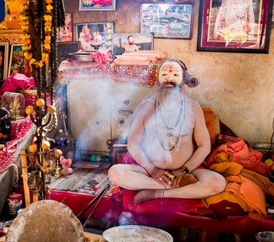 Sadhu in a permanent hut