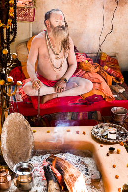Sadhu in a permanent hut