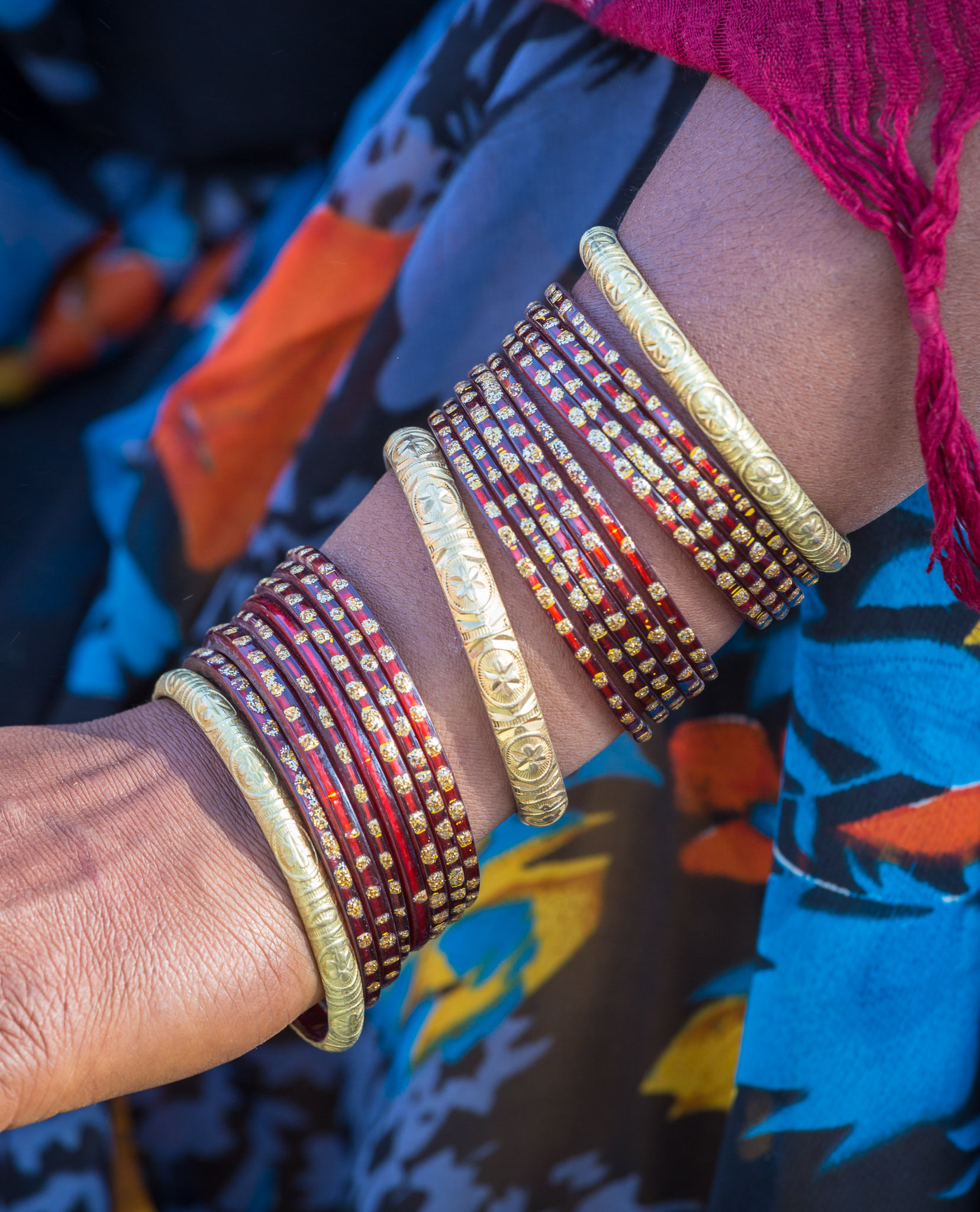 Newly purchased jewelry at Taregaon market