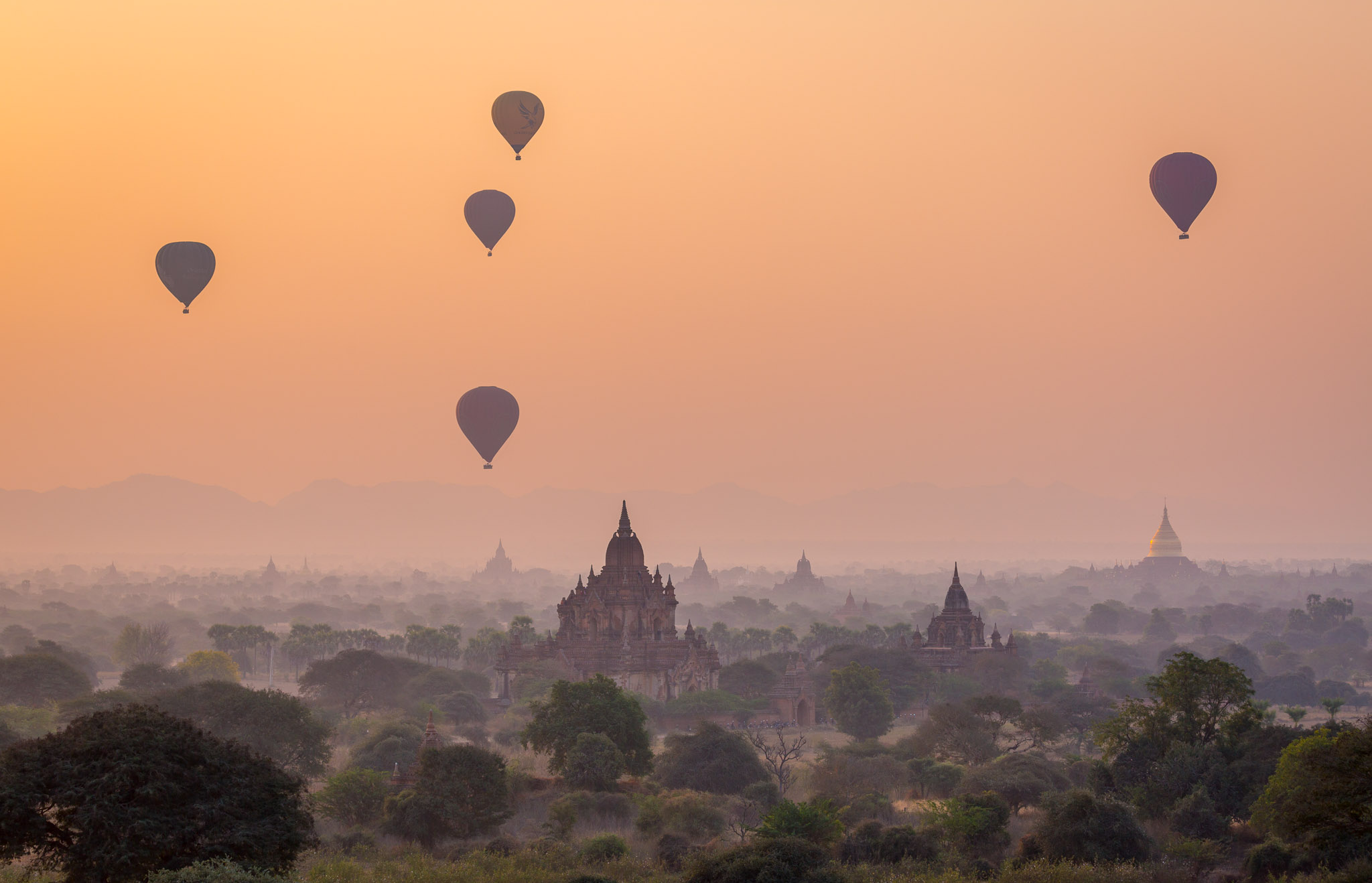 Sunrise hot air balloons over Bagan