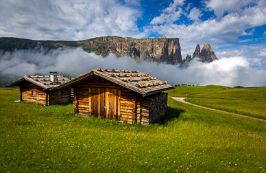 Alpe di Siusi barns & Sciliar Mountain