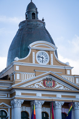 LaPaz's "Reverse Clock" on Congress Building in Plaza Murillo